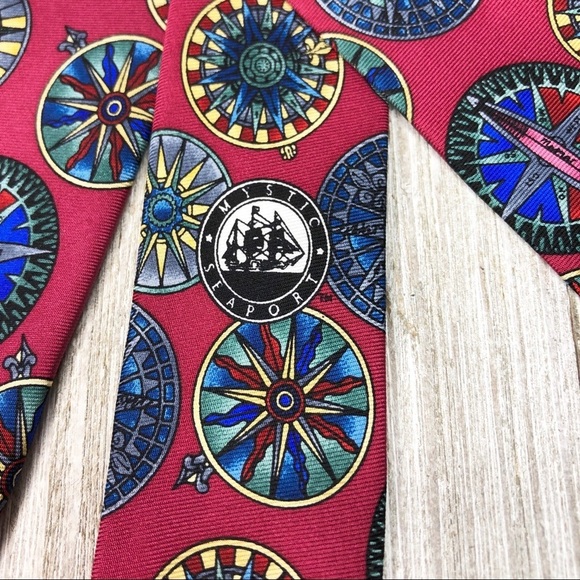 Mystic Seaport Museum Nautical Compass Handmade Silk Tie - Picture 6 of 9